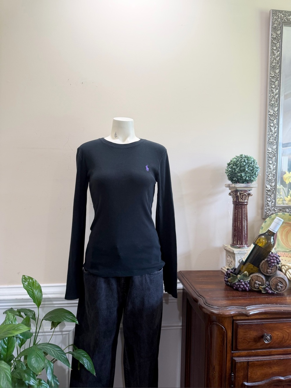 Ralph Lauren Black Long-Sleeve Crewneck Top